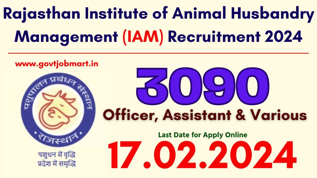 Rajasthan Institute of Animal Husbandry Management (IAM) Recruitment 2024