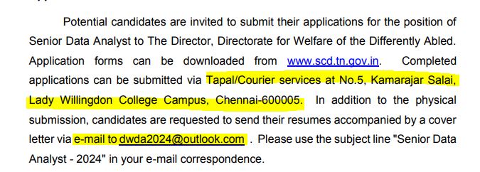 TN SCD Recruitment 2024 Address