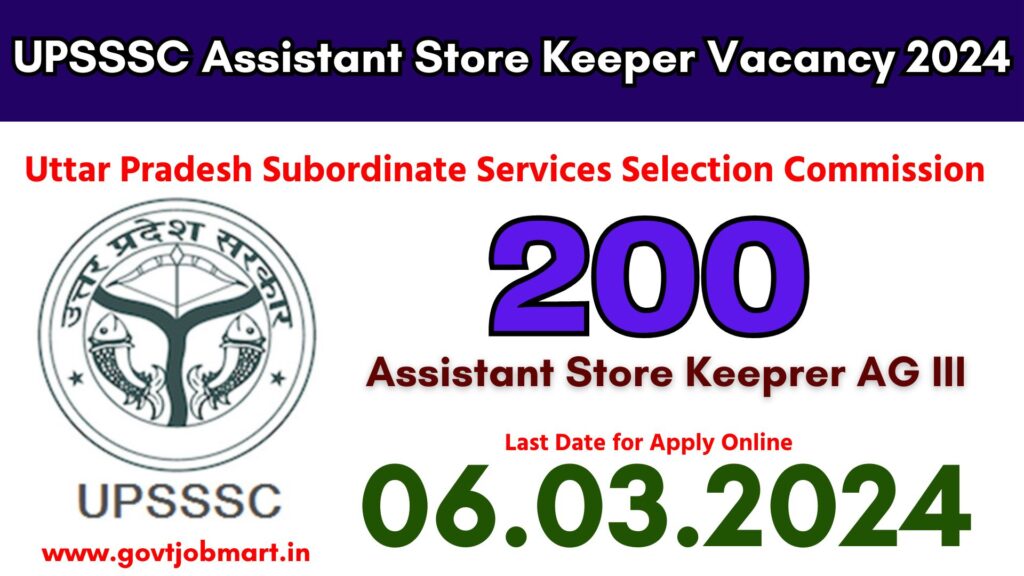 UPSSSC Assistant Store Keeper AG III Recruitment 2024