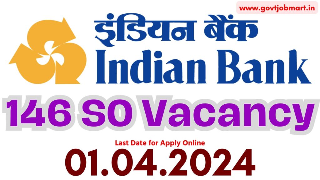 Indian Bank Specialist Officer Recruitment 2024