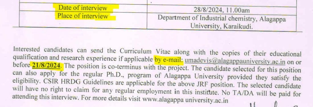 Alagappa University Karaikudi Job Vacancy 2024 Address