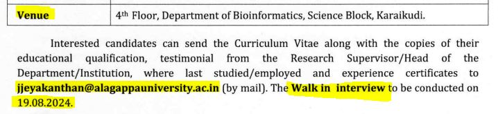 Alagappa University Karaikudi Job Vacancy 2024 details