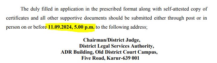 Karur Legal Aid Defense Counsel Office Recruitment 2024 Address