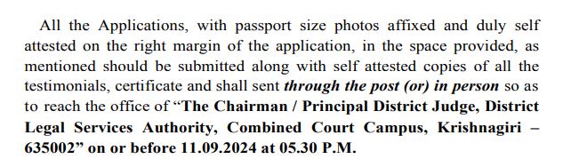 Krishnagiri District Court Recruitment 2024 Address