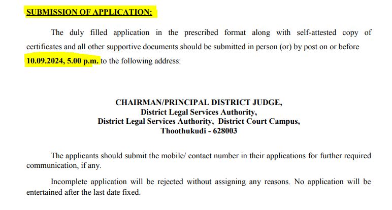 Thoothukudi Legal Aid Defense Counsel Office Recruitment 2024 address