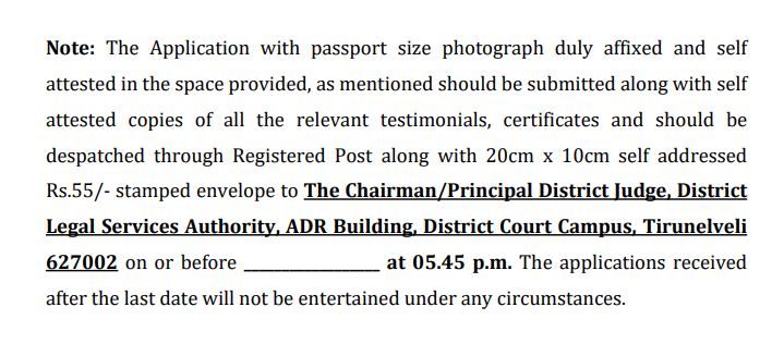 Tirunelveli Legal Aid Defense Counsel Office Recruitment 2024 Address