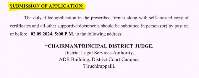Trichy Legal Aid Defense Counsel Office Recruitment 2024