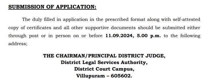 Villupuram Legal Aid Defense Counsel Office Recruitment 2024 Address