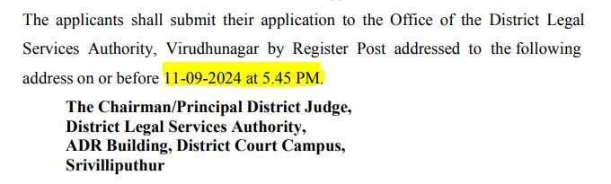 Virudhunagar Legal Aid Defense Counsel Office Recruitment 2024 Address