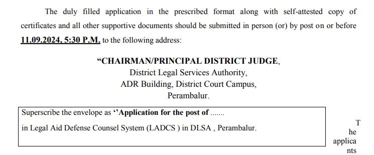 Perambalur District Court Recruitment 2024 Address