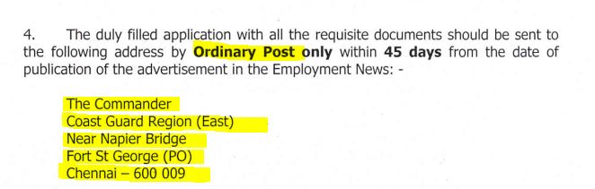 Indian Coast Guard Group C Recruitment 2024 Address