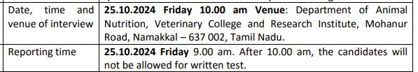 TANUVAS Namakkal Recruitment 2024 Address