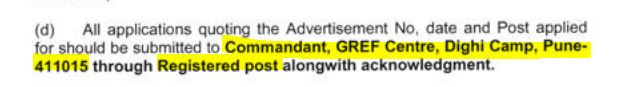 BRO GREF Recruitment 2024 Address
