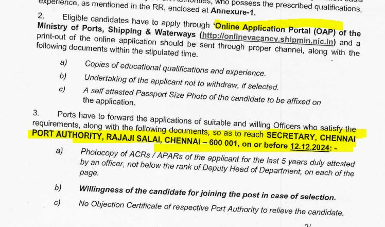Chennai Port Recruitment 2024 Address