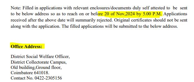 Coimbatore OSC Recruitment 2024 Address