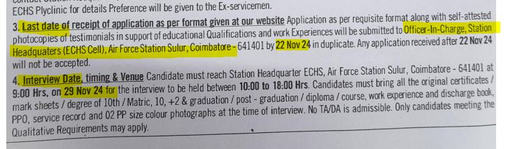 ECHS Coimbatore Recruitment 2024 Address