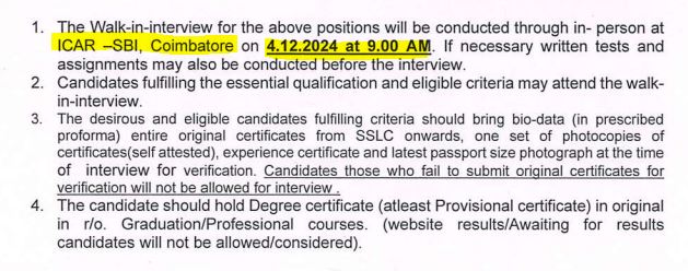 ICAR SBI Coimbatore Recruitment 2024 Address