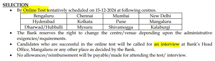 Karnataka Bank CSA Recruitment 2024 selection process