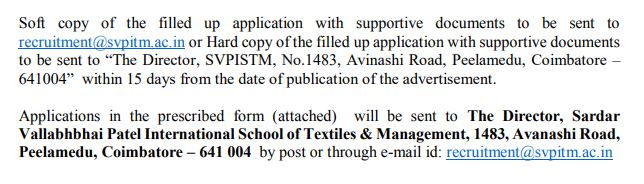 SVPISTM Coimbatore Recruitment 2024 Address