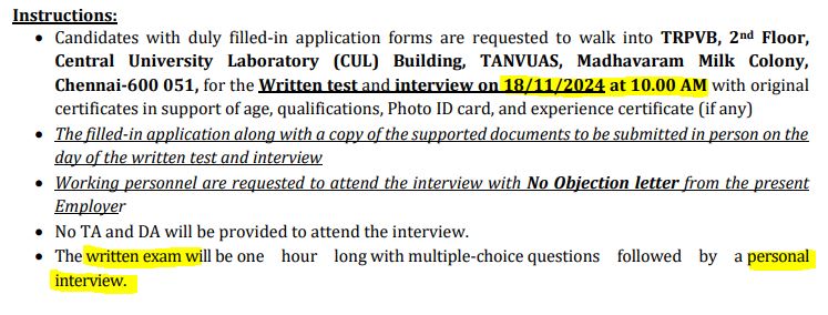 TANUVAS Chennai Recruitment 2024  Addesss