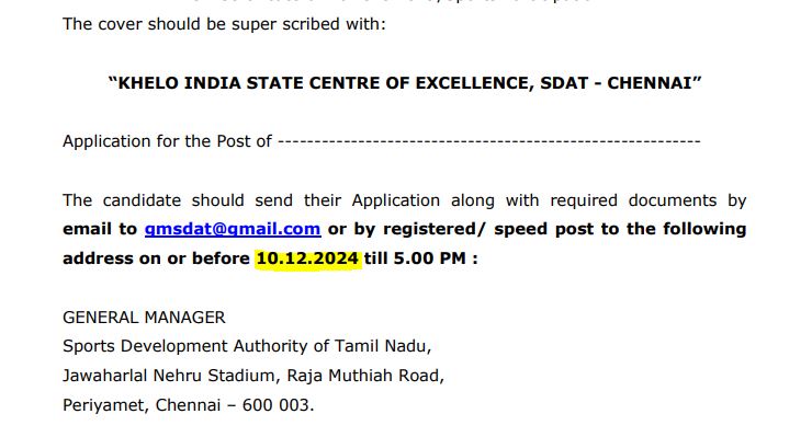 TN SDAT Recruitment 2024 Address