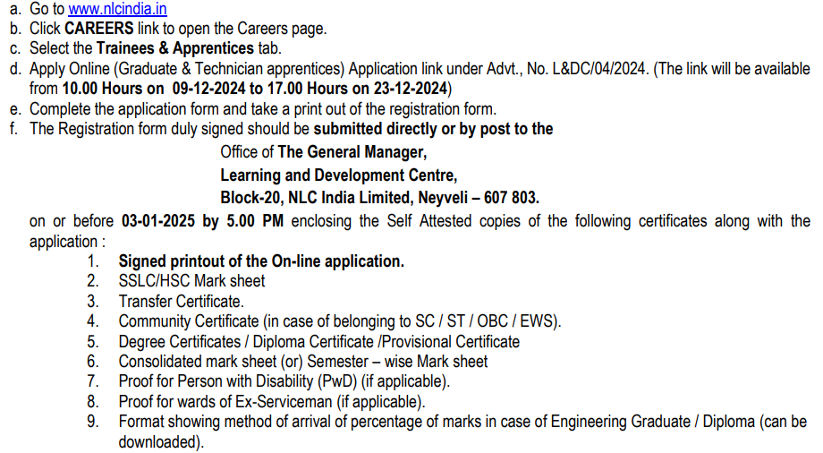 NLC India Apprentice 2025 Notification Apply