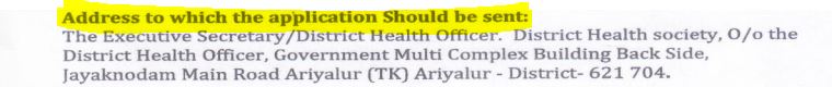 Ariyalur DHS Recruitment 2025 Address