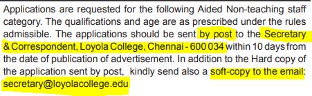 Loyola College Non Teaching Recruitment 2025 Address