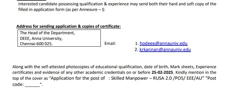 Anna University Recruitment 2025 Address