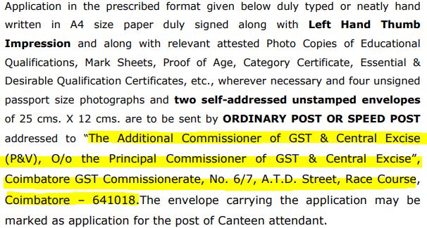 Central GST Office Coimbatore Recruitment 2025 Address