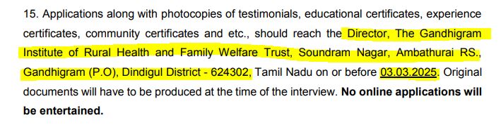 GIRHFWT Dindigul Recruitment 2025 Address