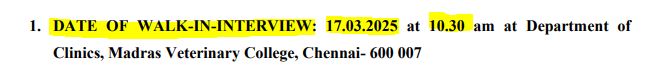TANUVAS Chennai Recruitment 2025 Address