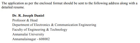 Annamalai University Non Teaching Staff Recruitment 2025 Address