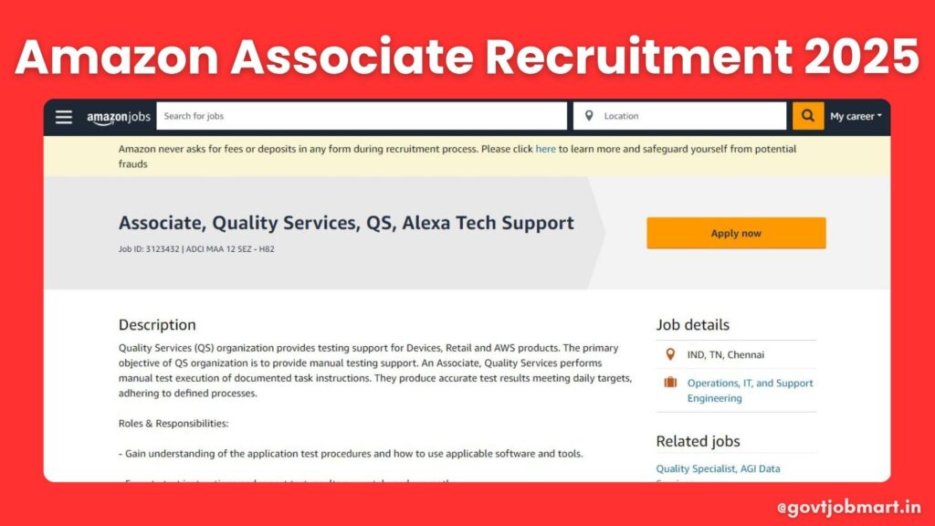 Amazon Recruitment Drive 2025 for Associate Quality Services in Chennai