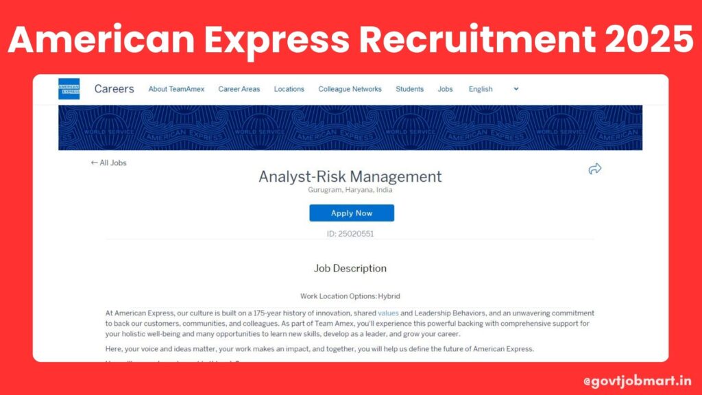 American Express Analyst Risk Management recruitment 2025 in Gurgaon hybrid