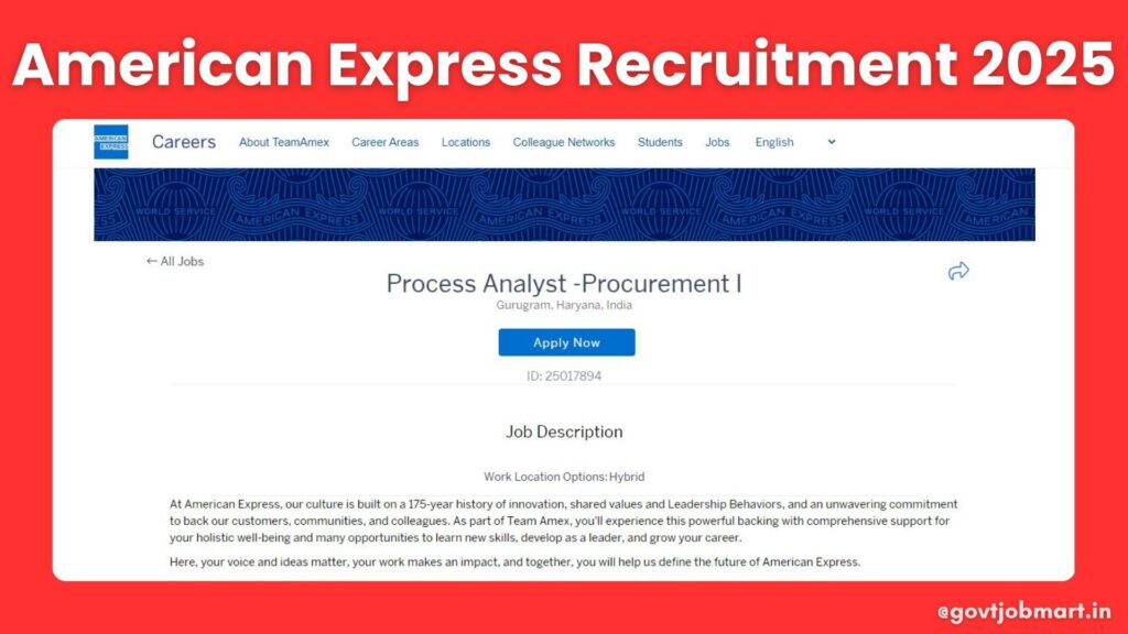 American Express Process Analyst job openings in Gurgaon 2025