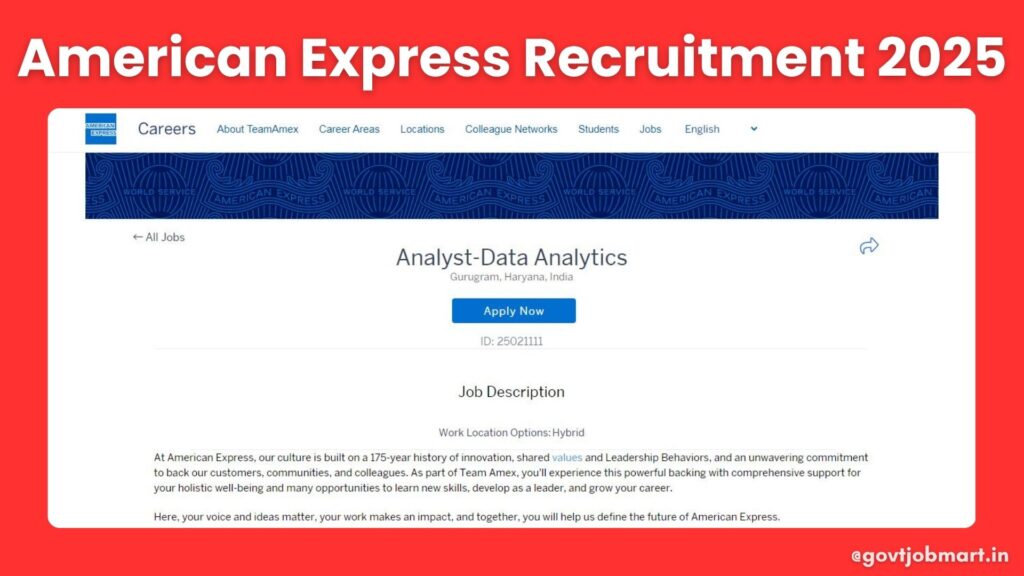 American Express Recruitment Drive 2025 for Data Analyst in Gurgaon