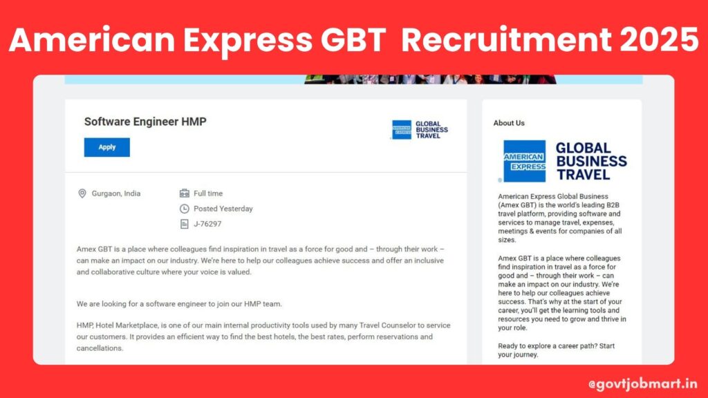 American Express Global Business Software Engineer recruitment 2025 in Gurgaon