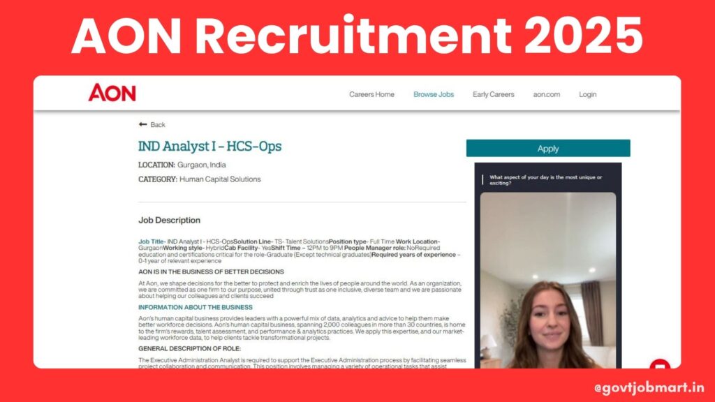 AON Recruitment 2025 – Analyst I HCS Ops Job Opening in Gurgaon for Freshers