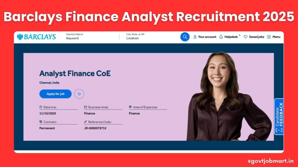 Barclays Recruitment 2025 – Analyst Finance CoE Job Openings in Chennai