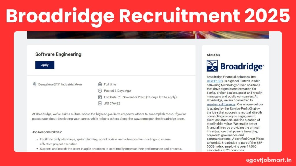 Broadridge Recruitment Drive 2025 – Software Engineering Jobs in Bangalore