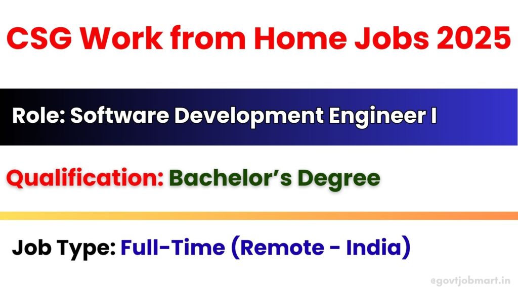 CSG hiring Software Development Engineer I for Work from Home jobs in India 2025