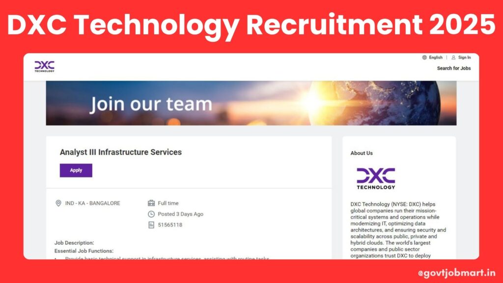 DXC Technology Recruitment 2025 for Analyst – Infrastructure Services in Bangalore