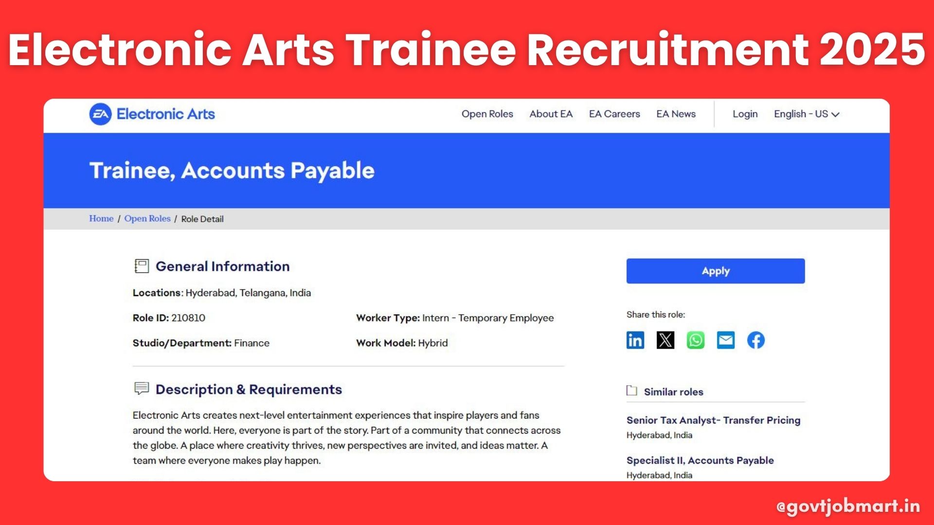 Electronic Arts Recruitment Drive 2025 | Trainee – Accounts Payable ...