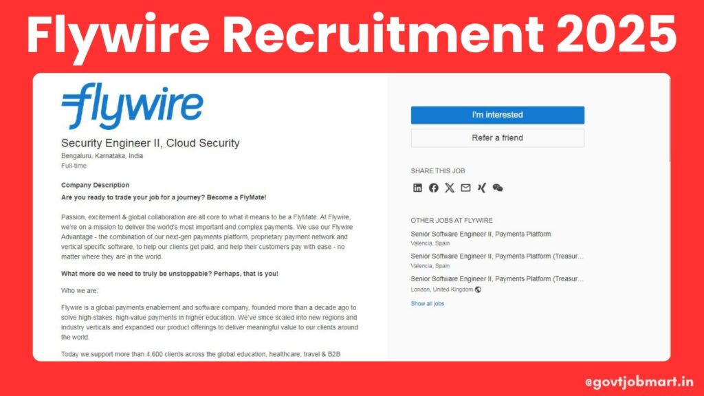 Flywire Cloud Security Engineer Job Openings in Bangalore 2025