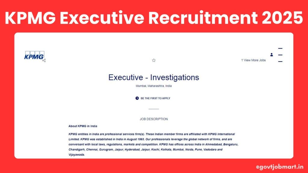 KPMG Executive Investigations Recruitment 2025 in Mumbai – Apply Online