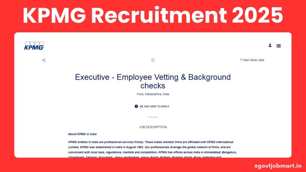 KPMG Recruitment 2025 – Executive Employee Vetting and Background Checks Job in Pune