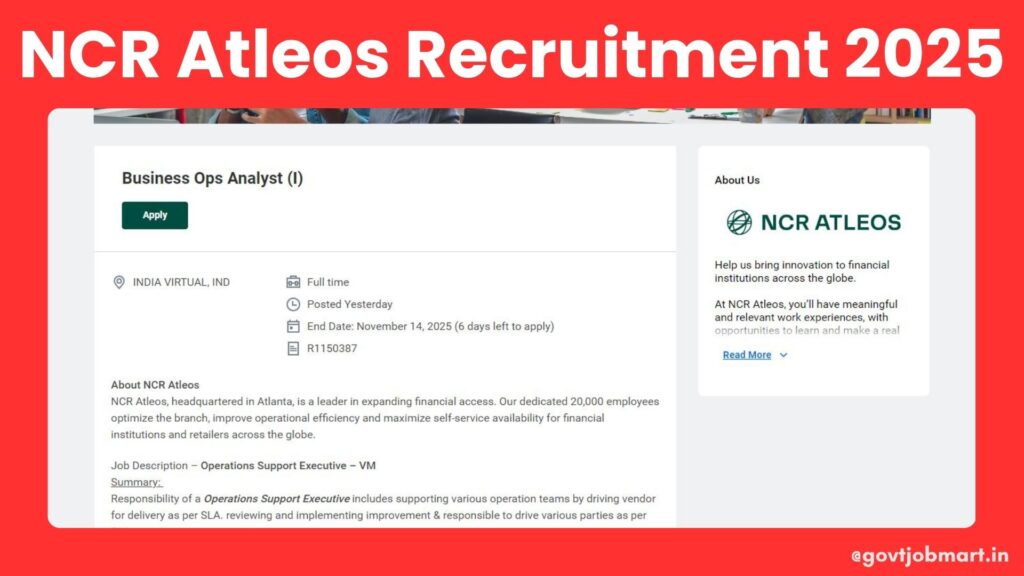 NCR Atleos Work From Home Jobs 2025 – Business Ops Analyst I in India