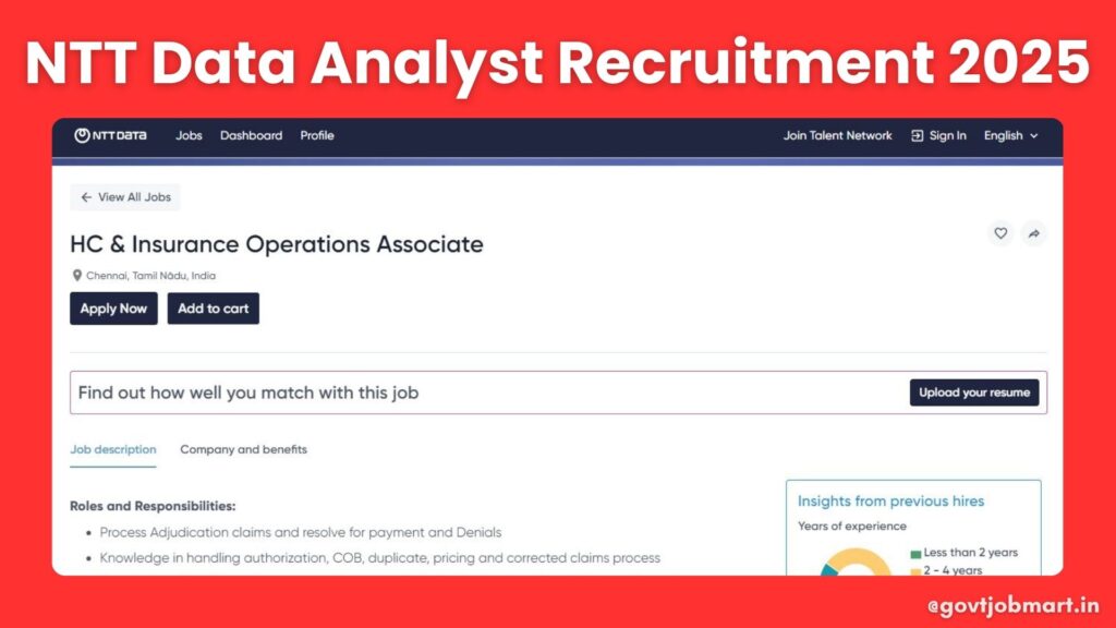 NTT Data Recruitment 2025 for HC & Insurance Operations Associate in Chennai