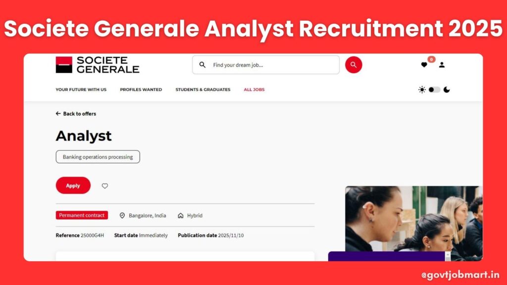 Societe Generale Analyst Recruitment 2025 in Bangalore Hybrid